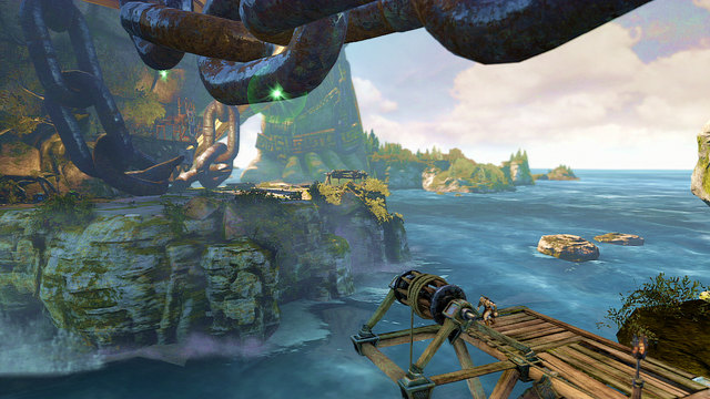 After getting outside, go left and jump onto a second shore, catching a big chain - Walkthrough - Chapter 21: The Forearm of Apollo - God of War: Ascension - Game Guide and Walkthrough