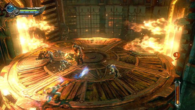 When you start going up, youll be attacked by armored Satyrs and fire Talos - Walkthrough - Chapter 21: The Forearm of Apollo - God of War: Ascension - Game Guide and Walkthrough