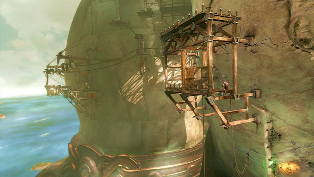 Hanging from the chains, break the wall and grab a statue - Walkthrough - Chapter 22: The Ribs of Apollo - God of War: Ascension - Game Guide and Walkthrough