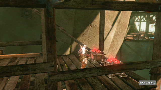 When you land, go right to find a ladder and enter the upper level - Walkthrough - Chapter 22: The Ribs of Apollo - God of War: Ascension - Game Guide and Walkthrough