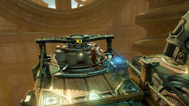 Rotate the gearwheel to stop the conveyor belt - Onto the Furnaces Top - Chapter 23: The Furnace - God of War: Ascension - Game Guide and Walkthrough