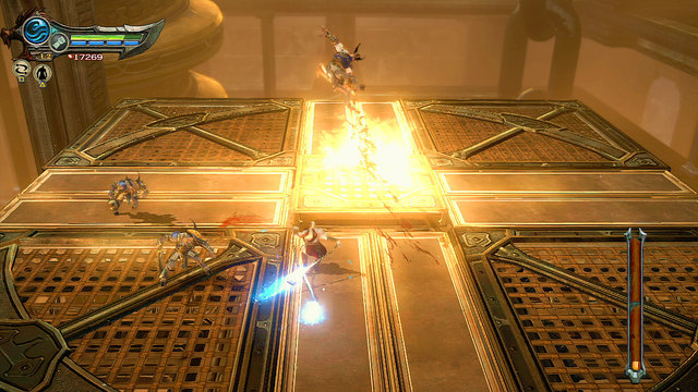 Floor will change into an elevator and go up - Walkthrough - Chapter 25: The Furnace (pt. 2) - God of War: Ascension - Game Guide and Walkthrough