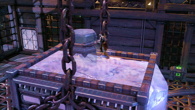 In the middle of the lower part of room you find a great crystal with a podium over it - Walkthrough - Chapter 26: Eyes of Apollo - God of War: Ascension - Game Guide and Walkthrough