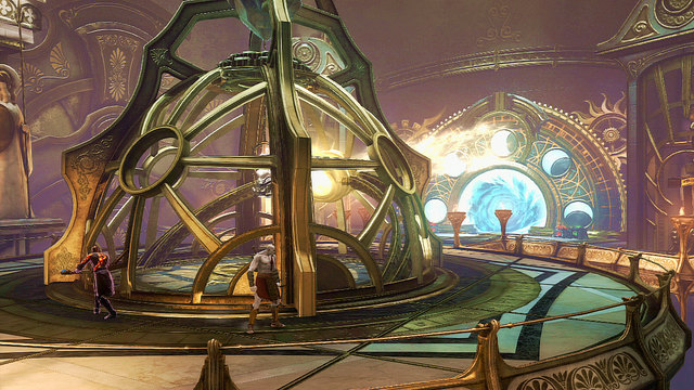 Approach the cage in the middle, look for lever, push it and block with your clone - Walkthrough - Chapter 27: The Lantern of Delos - God of War: Ascension - Game Guide and Walkthrough