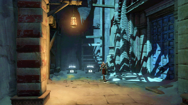 In an alley next to the metal gate you find two white chests - Gorgon Eyes and Phoenix Feathers (chapter 5) - Artifacts, Gorgon Eyes and Phoenix Feathers - God of War: Ascension - Game Guide and Walkthrough