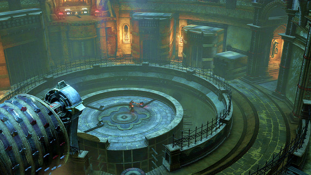 There you find three levers controlling stone blocks of the outer circle - Gorgon Eyes and Phoenix Feathers (chapter 5) - Artifacts, Gorgon Eyes and Phoenix Feathers - God of War: Ascension - Game Guide and Walkthrough