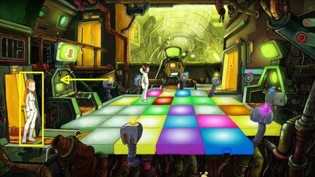 Tell Goal to deactivate the terminal on the left - Deactivate the cameras | Organon Cruiser in Goodbye Deponia - Organon Cruiser - Goodbye Deponia Guide