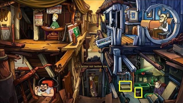 At this stage of Goodbye Deponia, switch the control to the red Rufus and go to the rebel camp (from market square to the right) - Putting children to sleep | To rescue Goal and Deponia in Goodbye Deponia - To rescue Goal and Deponia - Goodbye Deponia Guide