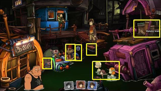 Give the crowbar to the green Rufus - Putting children to sleep | To rescue Goal and Deponia in Goodbye Deponia - To rescue Goal and Deponia - Goodbye Deponia Guide