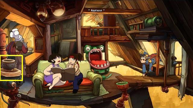 As a red Rufus, go in front of the house of Mr - Putting children to sleep | To rescue Goal and Deponia in Goodbye Deponia - To rescue Goal and Deponia - Goodbye Deponia Guide