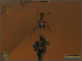 When you listen to Cris and let him to show you his old campsite (described earlier), find the wounded sandcrawler and kill it - Mora Sul - Varant - Gothic 3 - Game Guide and Walkthrough