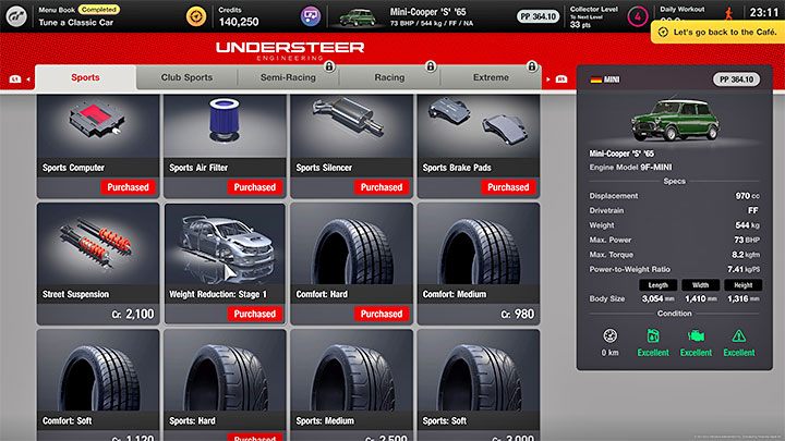 Visit the garage and choose the Mini-Cooper S '65 that you received for completing menu 3 - Gran Turismo 7: Career mode - Chapters / Menus 1-10 - Career - Gran Turismo 7 game guide