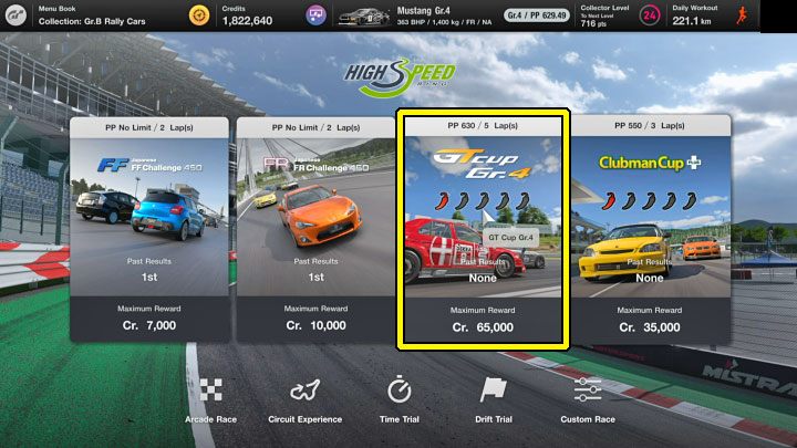 To make the grind work you must play through the GT Cup Gr - Gran Turismo 7: Grinding and earning credits - High Speed Ring - Earning credits - Gran Turismo 7 Guide