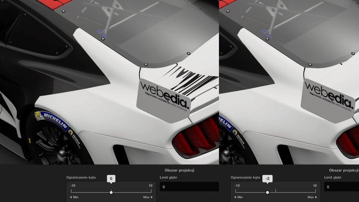 If the sticker looks strange, part of it occurs on unwanted elements, or the body has troublesome curvatures, it can then be slightly corrected with the Projection Area option - Editing decals in Gran Turismo Sport - Painting your car - Gran Turismo Sport Game Guide