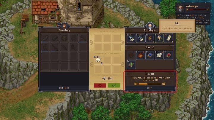To evaluate the level of the merchant, you need to interact with the NPC and look at the element shown in the above screenshot - How to develop shops in Graveyard Keeper? - Beginning and development - Graveyard Keeper Game Guide