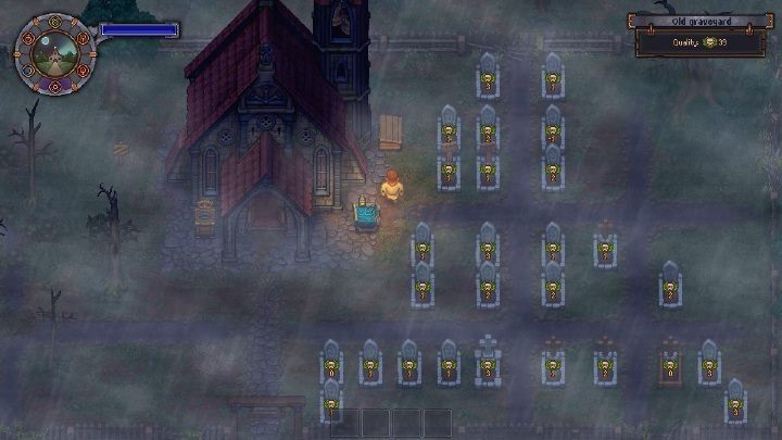 In order to improve the quality of the cemetery, you must remove all possible bushes from it and take care of the graves of the deceased - How to develop the church in Graveyard Keeper? - Church and graveyard - Graveyard Keeper Game Guide
