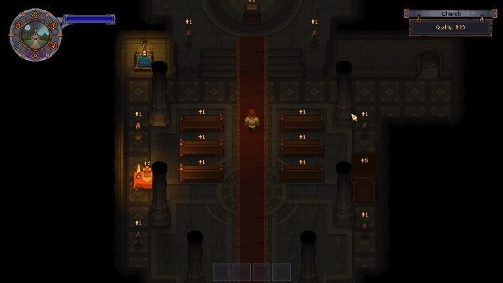 The quality of the church can be increased by purchasing new items for it - How to develop the church in Graveyard Keeper? - Church and graveyard - Graveyard Keeper Game Guide