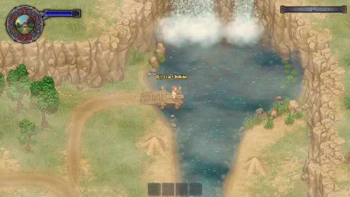 To start fishing, you must stand on the platform and cast the rod in the water - Fishing in Graveyard Keeper - Beginning and development - Graveyard Keeper Game Guide
