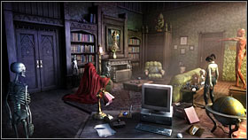 Take a look at the diplomas on the wall (2 points) and the patients photos on the table behind the sofa on the right (2 points) - Chapter 1 - p. 1 - Walkthrough - Gray Matter - Game Guide and Walkthrough