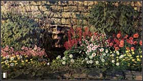 Examine the flower bed at the bottom of the screen and then the flowers below the carving of a terrible face (2 points) - Chapter 1 - p. 2 - Walkthrough - Gray Matter - Game Guide and Walkthrough