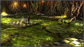 Once in the Queen of Clubs room, go onto the swamps through the door in the back (by the mythical statues - 3 points) - Chapter 8 - p. 2 - Walkthrough - Gray Matter - Game Guide and Walkthrough