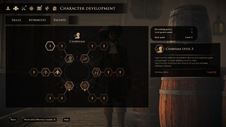 Talents are divided into six trees: vigor, charisma, science, lockpicking, craftsmanship and intuition - GreedFall: Attributes, talents - how to unlock? - FAQ - GreedFall Guide