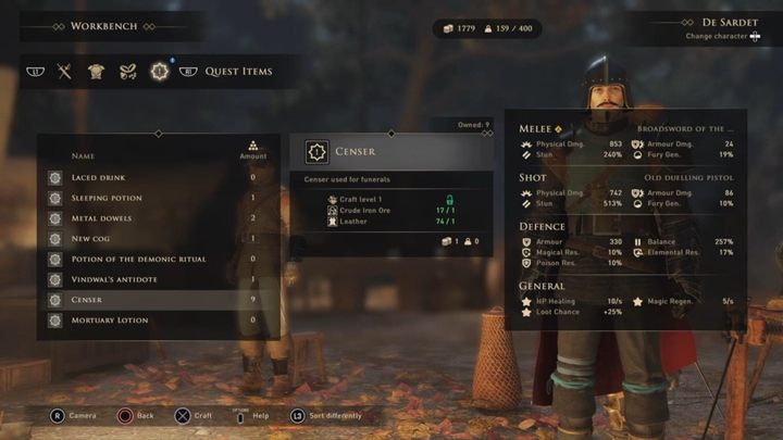 Both items can be crafted at a workbench - GreedFall: The Queens Farewell - Siora quest walkthrough - Siora - GreedFall Guide