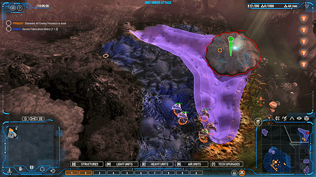 In the Northern part of the map, at the river, there is the second Fabrication Matrix [4], thanks to which you can build an Artillery Attachment - Mission 6 - The Headwaters - Human campaign - Grey Goo - Game Guide and Walkthrough