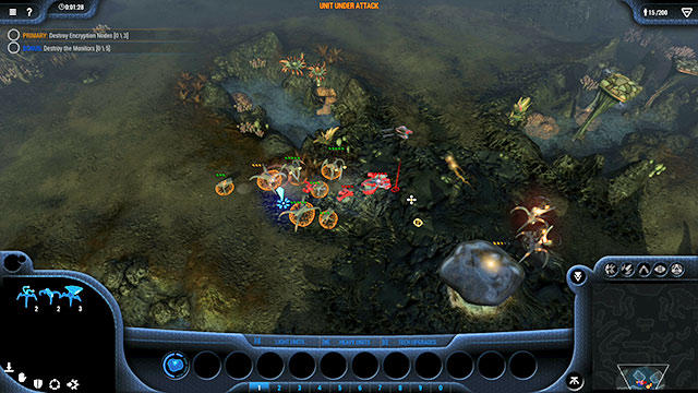 All three targets travel over predefined routes in the Northern part of the map (see: the map) The green and the blue Nodes return to the base, stay there for a moment and got on the way again - Mission 12 - The Shallows - Goo campaign - Grey Goo - Game Guide and Walkthrough