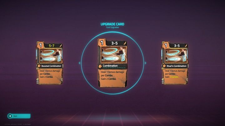 Example of two card evolutions, yellow marked changes that occur in relation to the base card. - User interface in Griftlands - Gameplay - Griftlands Guide