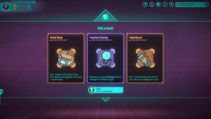 Examples of Grafts to choose from. This is a reward for defeating one of the bosses. - Folding a deck of cards in Griftlands - Gameplay - Griftlands Guide