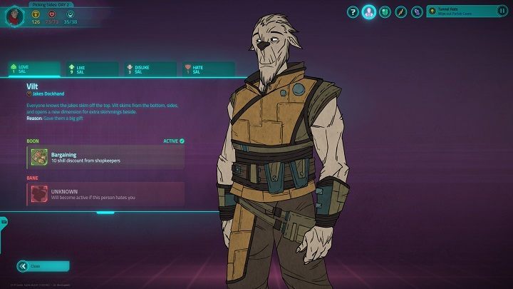 Having a very good relationship with other characters, you can count on a variety of bonuses. - 10 Key Starting Tips to Griftlands - Gameplay - Griftlands Guide