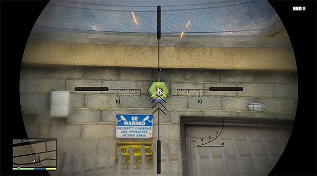 Get out of the car and use a weapon (a scoped one would be best) to destroy the alarm shown in the above screenshot, which has been mounted onto the banks wall - GTA 5: Paleto Score Setup walkthrough - Main missions - GTA 5 Guide