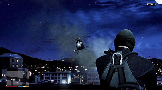 After you reach the external balcony, cut to Michael and use the time-slowing skill to eliminate the pilot of the chopper shown in the above screenshot - GTA 5: The Bureau Raid, Roof Entry variant walkthrough - Main missions - GTA 5 Guide