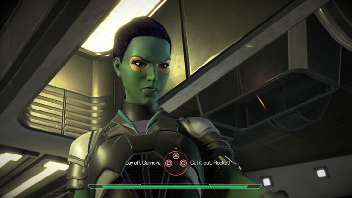 Your answer sets off an argument starring Ratchet and Gamora - Marvels Guardians of the Galaxy: Back on the ship - Marvels Guardians of the Galaxy: Episode 1 - Tangled Up in Blue - Marvels Guardians of the Galaxy: The Telltale Series Game Guide