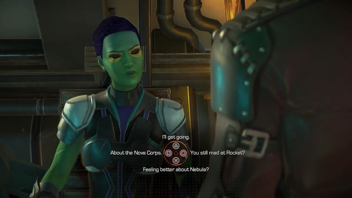Proceed to the bridge, where youll find Gamora - Marvels Guardians of the Galaxy: Back on the ship - Marvels Guardians of the Galaxy: Episode 1 - Tangled Up in Blue - Marvels Guardians of the Galaxy: The Telltale Series Game Guide