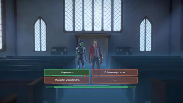 Inside the church, you begin another conversation - Marvels Guardians of the Galaxy: Chapter 3 - Masters of Reality - Marvels Guardians of the Galaxy: Episode 3 - More Than a Feeling - Marvels Guardians of the Galaxy: The Telltale Series Game Guide