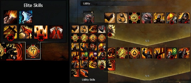 Two methods of setting skills: in the skill bar or characters menu. - Skills - Hero development - Guild Wars 2 - Game Guide and Walkthrough
