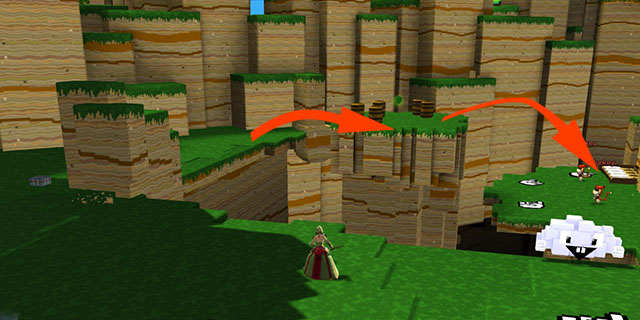 Last checkpoint and +5 Bauble just before it - Checkpoint 3-4 - World 1 - Zone 1 (Sunny Glade) - Guild Wars 2: Super Adventure Box - Game Guide and Walkthrough