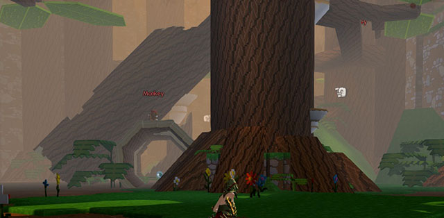 The first Baubles behind the checkpoint, slanted trunk leads to higher levels - Checkpoint 1-2 - World 1 - Zone 2 (Dark Woods) - Guild Wars 2: Super Adventure Box - Game Guide and Walkthrough