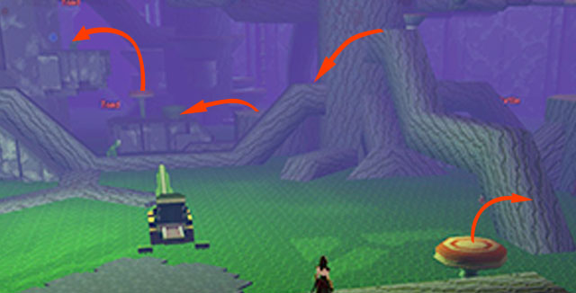 Path to first Bauble in Zone 3 - Checkpoint 1-2 - World 1 - Zone 3 (Kingdom of Fungus) - Guild Wars 2: Super Adventure Box - Game Guide and Walkthrough