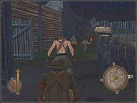 Inside the fort, move in north-west direction and quietly get rid of the guard, who is hitting the Indian [1] - Hollisters Fort - Main Missions - GUN - Game Guide and Walkthrough