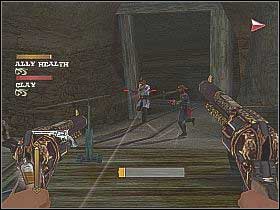 After hitting the next switch, turn the cannon at the right side, where some enemies are standing [1] - Magruders Mine - Main Missions - GUN - Game Guide and Walkthrough