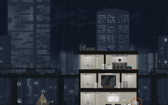 After you've started the next mission, go right until you'll notice a building - #1 - Rooke: Caught on Camera - Walkthrough - Gunpoint - Game Guide and Walkthrough