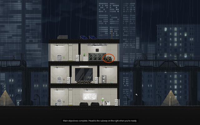 Pick it up, and then go back to the elevator and make your way to the top floor - #1 - Rooke: Caught on Camera - Walkthrough - Gunpoint - Game Guide and Walkthrough