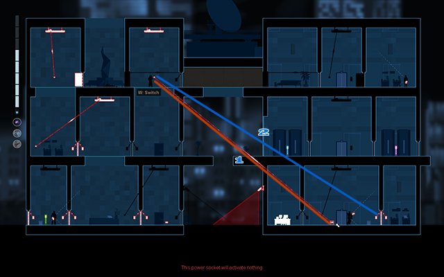 Then go in the Crosslink Mode and connect the light switch in one of the rooms with the Boobytrap located on the first floor in the right part of the building (1) - #18 - A choice (Jackson: The Truth lub Rooke: The Killer) - Walkthrough - Gunpoint - Game Guide and Walkthrough