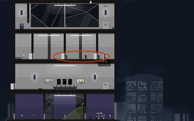 Use the elevator to go to the floor above - #19 - Gessler: Come and fucking get me (The End) - Walkthrough - Gunpoint - Game Guide and Walkthrough