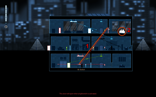 Now you have to opened the door located on the highest floor and get to the main computer (2) - #14 - Mayfield: The DataSec Recording - Walkthrough - Gunpoint - Game Guide and Walkthrough