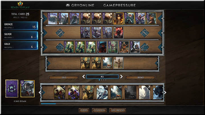 The above deck is composed of 25 cards, 6 of which are Silver, 4 are Gold, and the rest are Bronze - Gwent The Witcher Card Game: Creating Decks - Gwent The Witcher Card Game: Card Collection and Creating Decks - Gwent: The Witcher Card Game Guide