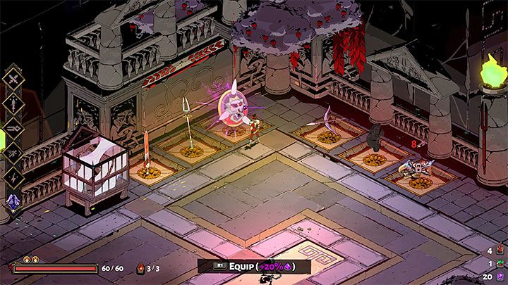 In the later stages of the campaign, a purple glow may appear when selecting weapons - the screenshot shows an example of this situation - Hades: Weapons and how to use them - In-game weapons - Hades Guide